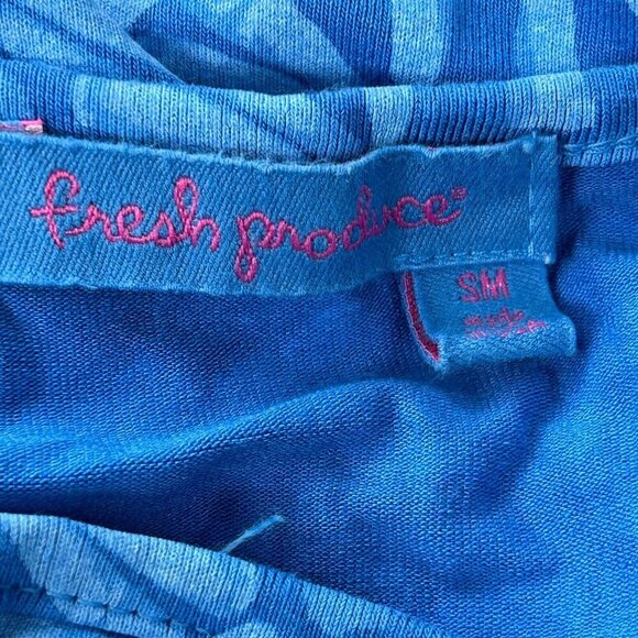 Fresh Produce Emma Dress Short Sleeve Ruched Blue Printed Size Small A-Line - Picture 3 of 9